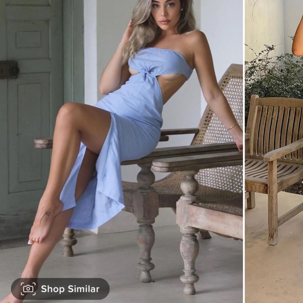 Sexy Blue Linen Midi dress with cut out sides, perfect summer dress, Large, New